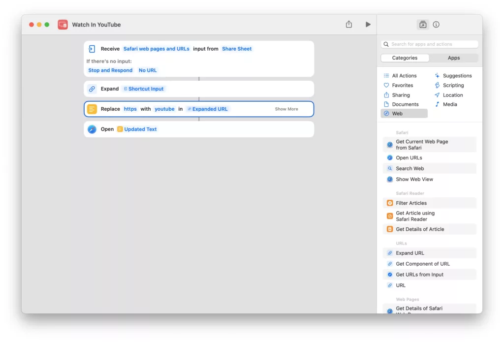 Shortcut to redirect YouTube links into the iOS app »
